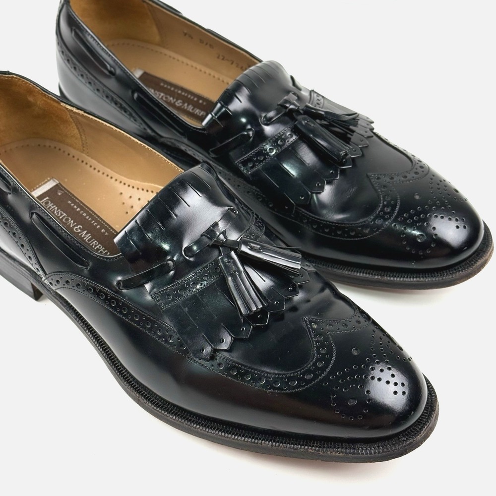 Johnston & Murphy Wingtip Kiltie Tassel Loafer Dress Shoe Men US 9.5 D B Black